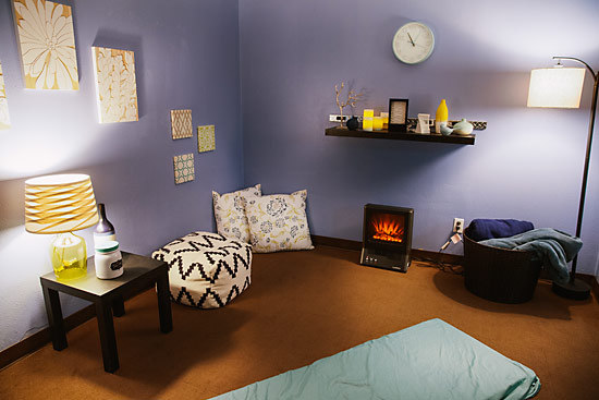 Our veterinary medical acupuncture suite features calm, relaxing colors, in a spa-like atmosphere
